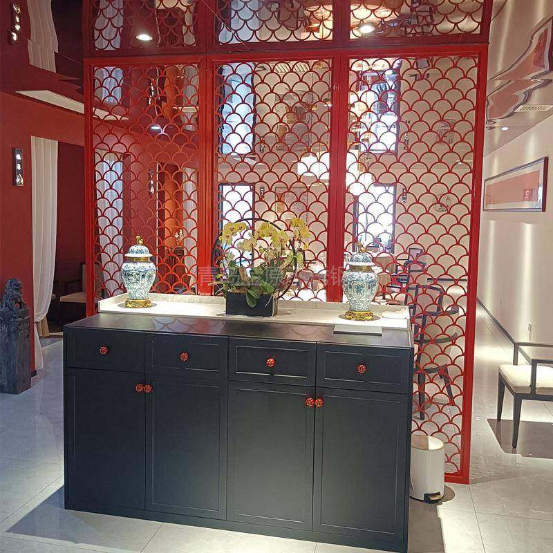 厅新饭屏店酒店复古鱼鳞纹餐厅隔断不PH120锈钢简易镂餐空中式花