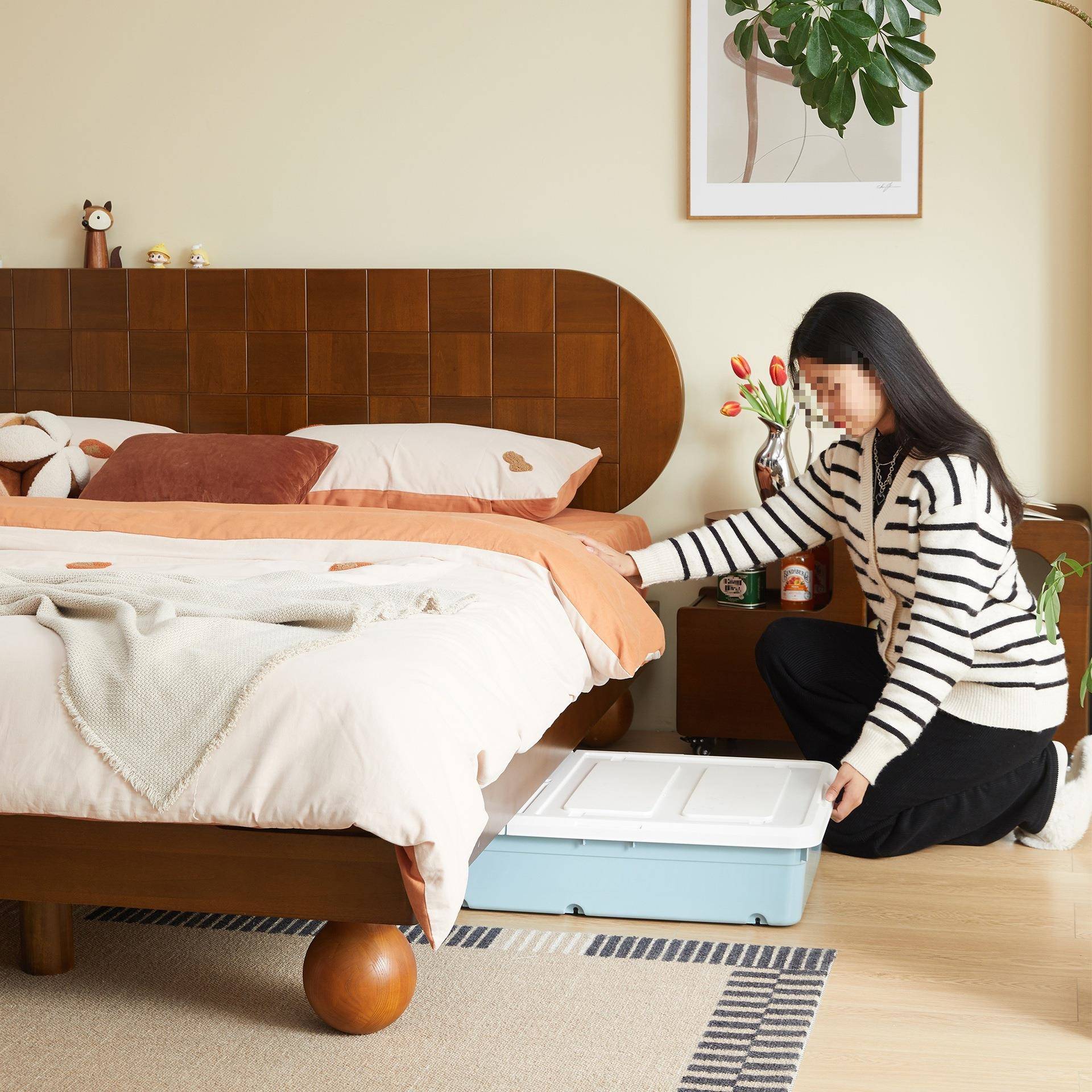 实木床婚床卧室矮床原床民爱罗实木宿古床新品现8木代复简约1米双