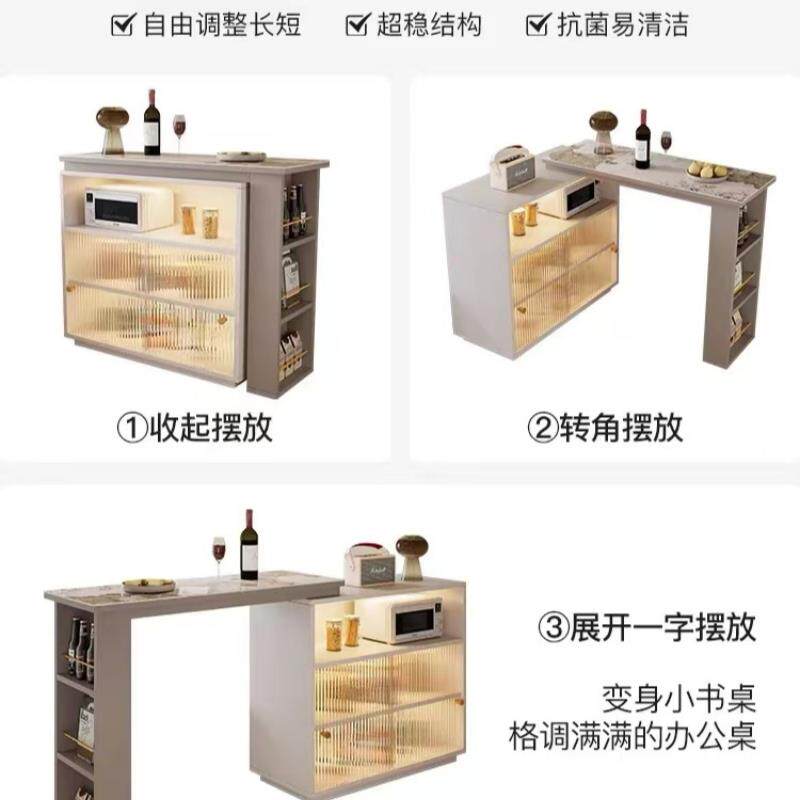 新款奶油风板吧台隔断柜客bt厅家用可伸缩岩发沙吧桌台酒柜一体定