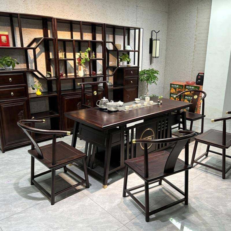新中实木茶桌组茶合办公家式用1.6YFJ米洽谈泡桌台1.8米茶台厂家