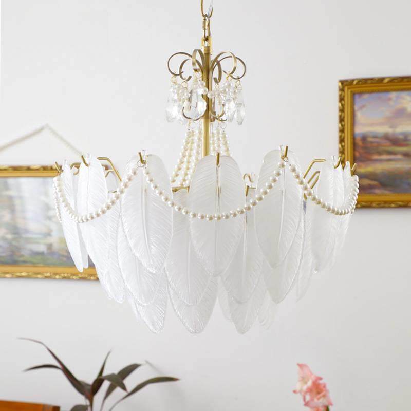 客厅灯法式轻奢水复古全灯铜珍羽毛吊晶23灯餐厅客厅卧珠室灯具