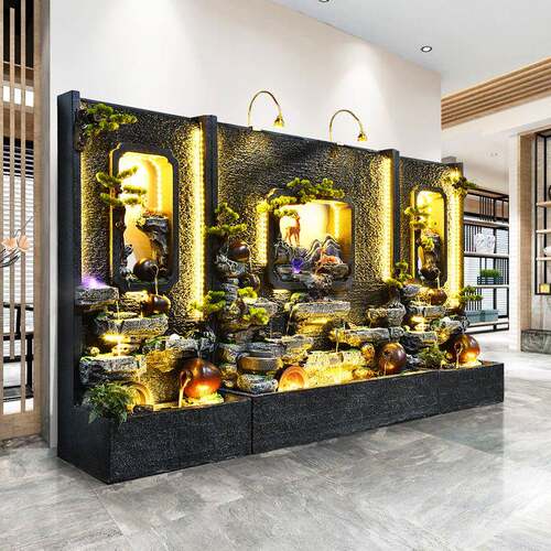 水幕墙水屏XGZ风客厅假山喷泉酒庭店院景观公招财流办室落地装饰