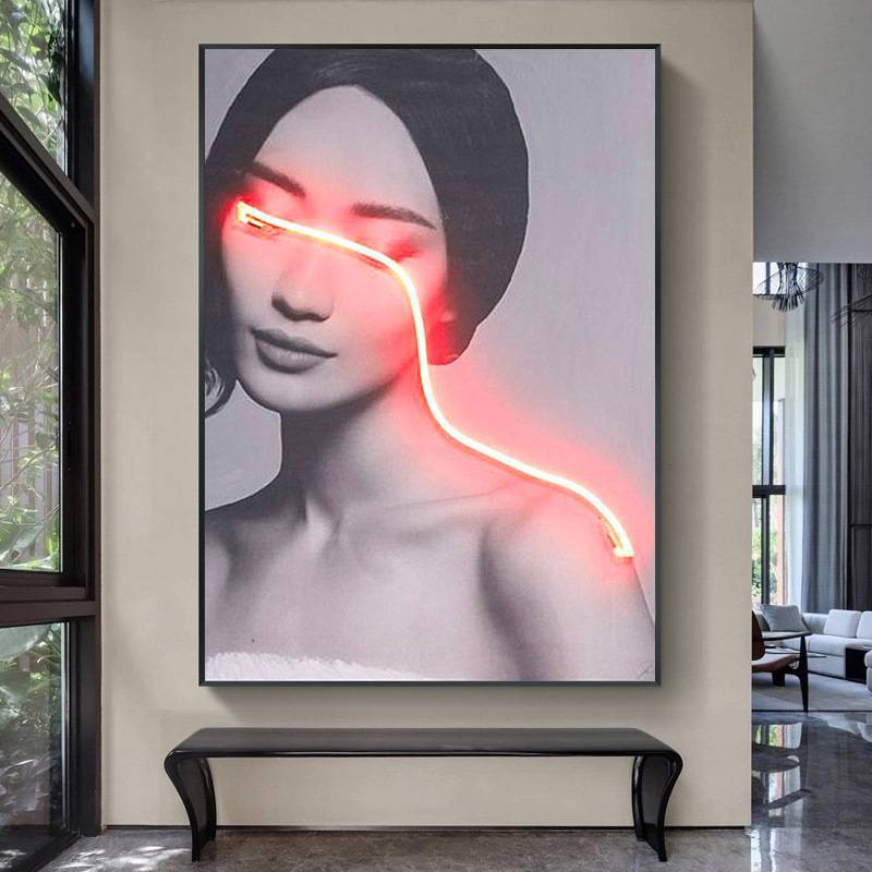 Led灯发光人物样板间实物装置画轻奢现代客厅过道装饰画立体挂画