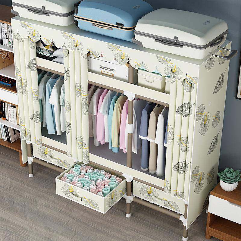 简易加衣橱301柜钢管厚室加粗加固出租房卧家用布料带抽屉布艺衣