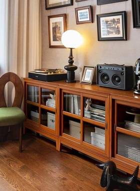 ATQ家实用日式矮柜储物柜一体美式带玻璃推拉门落木柜新品矮书地