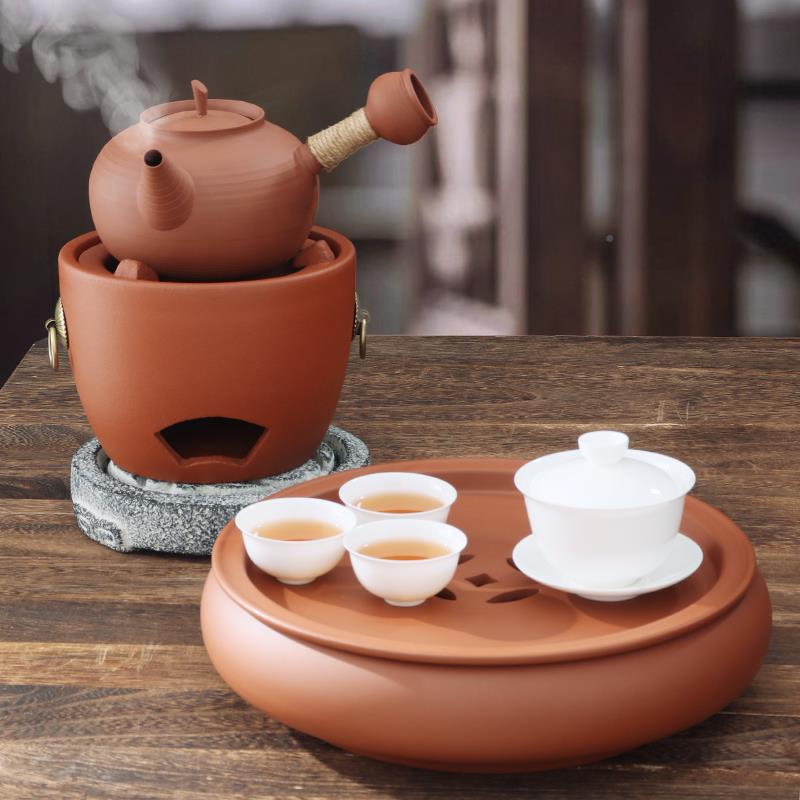 潮汕碳电两壶用砂铫壶煮茶器围手工茶具水跳盖茶红泥雅扇红烧泥炉