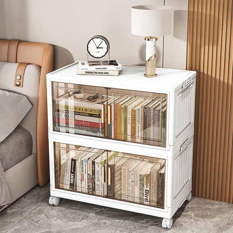 50-80宽透明双开门免安装零食收纳柜客厅多层玩具书籍整理柜家用