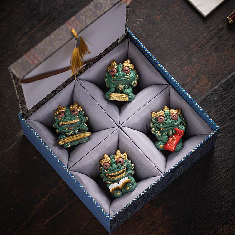 创意彩金风狮爷琴棋书画茶宠摆件家居桌面装饰品公司商务伴手礼品