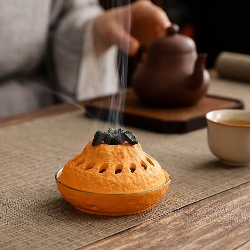 创意陶瓷大吉大利橘子盘香炉摆件家用室内丑橘香薰炉茶桌书房装饰