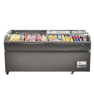 卧式弧形岛柜冰柜商用超市大容量玻璃保鲜蔬菜冻品组合冷藏展示柜