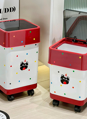 生活一角 滑轮带盖垃圾桶新房结婚红色家用厨房卧室卫生间大容量