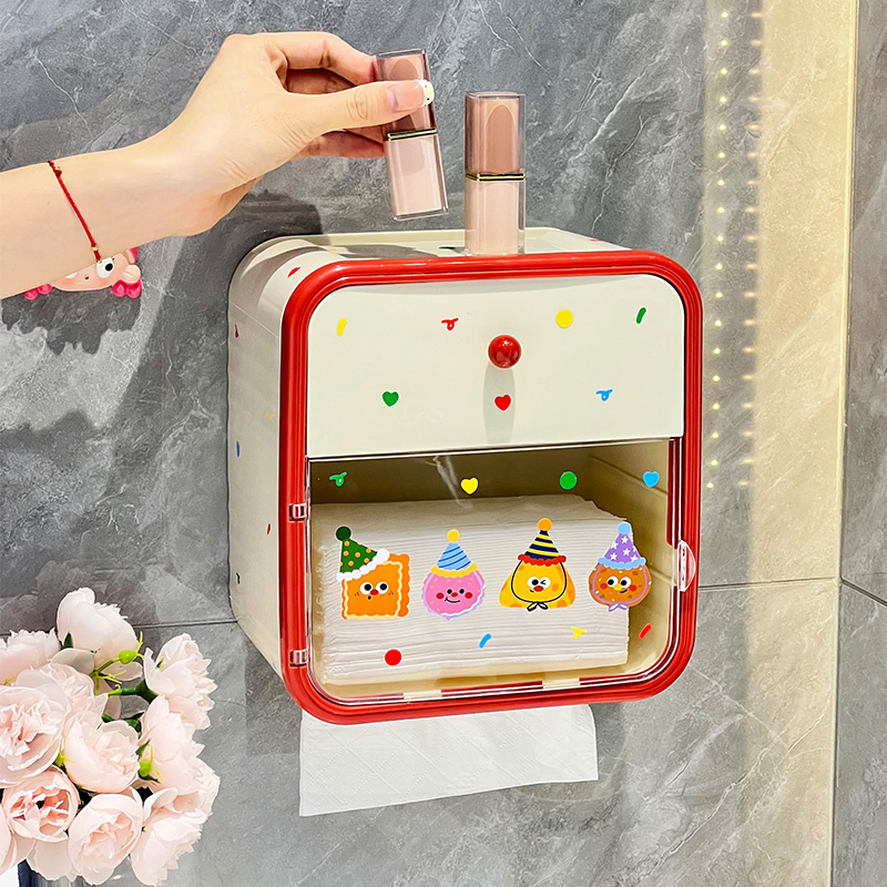 生活一角 卫生间纸巾盒抽纸盒洗脸巾厕所厕纸卷纸盒免打孔壁挂式