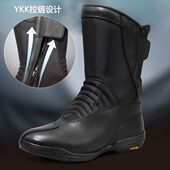 君洛克D17013拉链大V底骑行靴防水靴 头层皮战术靴 真皮长筒靴子