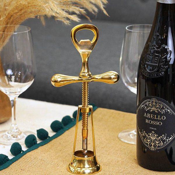 费灵家居印度进口黄铜金色红酒啤酒两用开瓶器轻奢家用瓶起子装饰