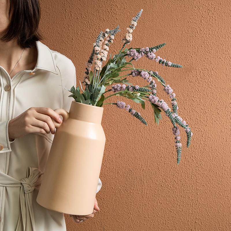 小悠家〖简约现代〗粉色单耳陶瓷花器客厅装饰品雪柳水培花瓶微瑕