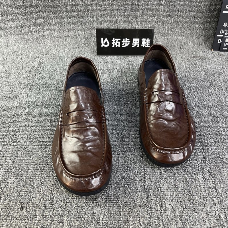 701-21手工夏季商务休闲一脚蹬手抓纹豆豆鞋懒人驾车软底鞋男