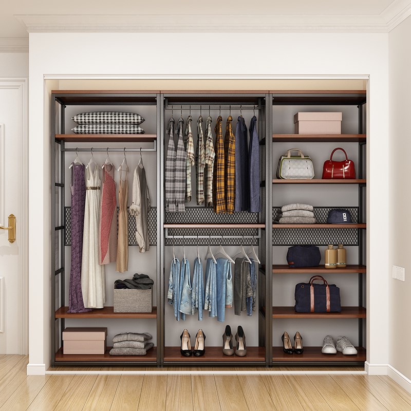 纯实木衣柜2025新款爆款卧室家用衣橱金属铁艺钢架结构定制衣帽间