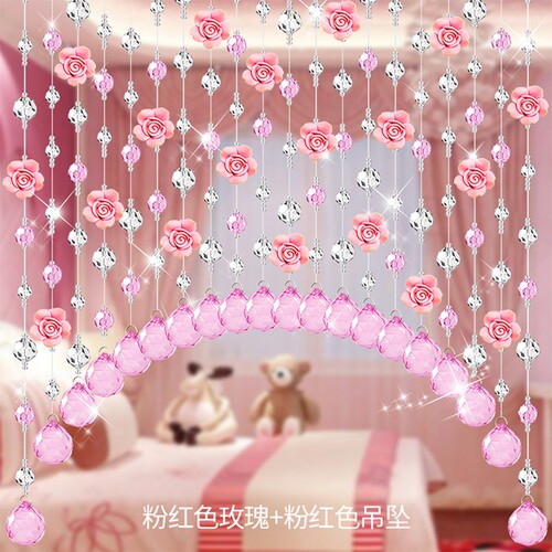门帘隔断帘水晶珠帘玄关卧室玫瑰花语客厅拱形装饰免打孔隔断帘