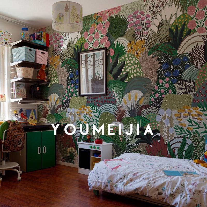 壁纸定制手绘插画植物墙布客厅沙发影视墙壁画美式卧室床头背景墙