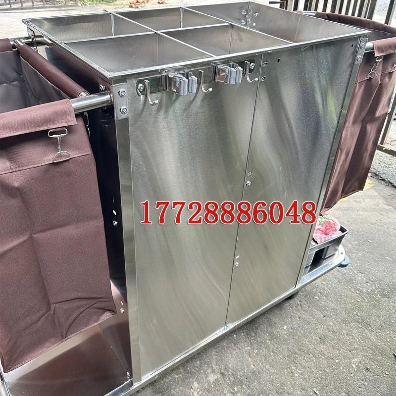 宾馆客房服务车酒店布草车不锈钢推车双边车清洁保洁车工作车静音