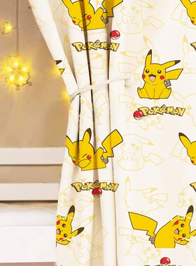 皮卡丘窗帘遮光少女孩儿童房卧室挂钩式insK风2024新款卡通免打孔