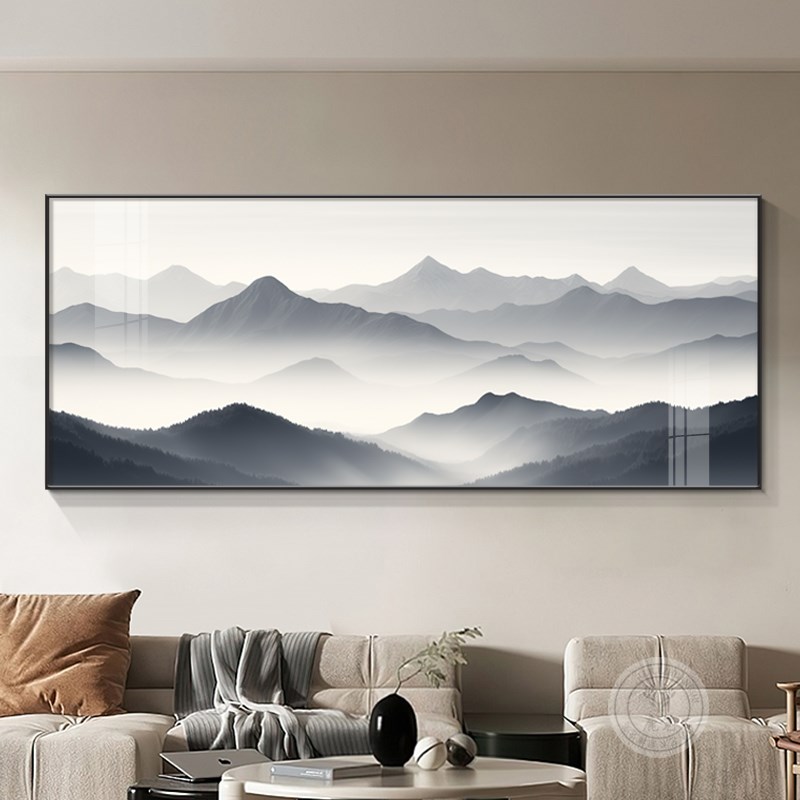 新中式背有靠山客厅装饰画 画有山无水高级感沙发背景墙挂画 画风