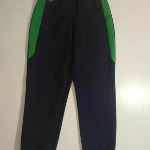 可定做中小学生男女校裤 松紧腰藏蓝色有兜 拼接草绿色宽杠紧口长裤