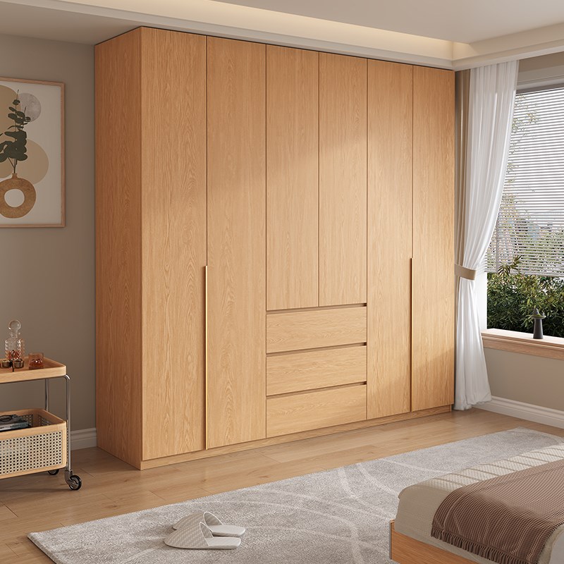 定制全实木橡木衣柜四六门收纳家用卧室新款一门到顶储物大衣橱