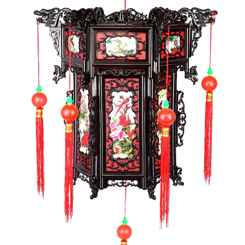 仿古六角宫灯新年喜庆大红灯笼挂饰春节元旦节日中式婚庆阳台吊灯