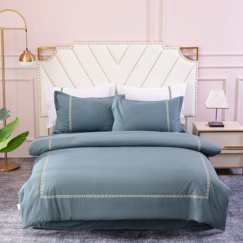酒店床单四件套织带纯色4件套三件套宾馆单双人被套民宿风套件