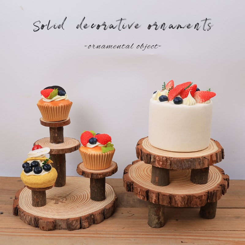 甜品台实木摆件蛋糕架托盘装饰野餐圆形凳子小桌子年轮片DIY摆设