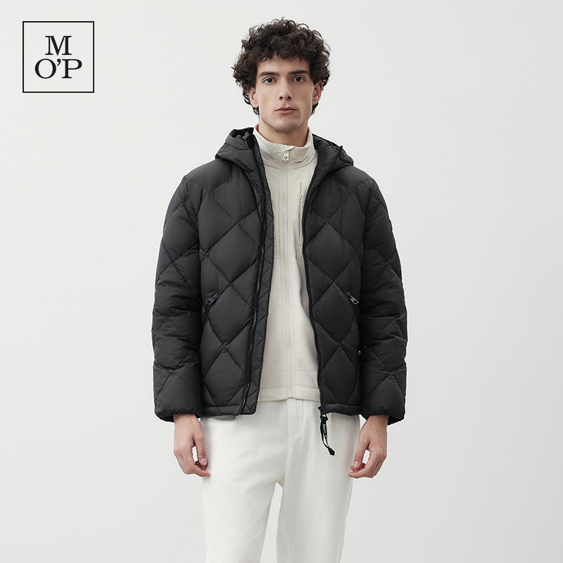 Marc O'Polo/MOP冬季新款气质高级感菱形格保暖连帽羽绒服外套男