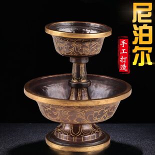 护法杯纯铜 尼泊尔手工藏式供奉用品雕花密宗摆件供酒杯