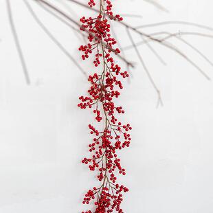豪华加密红红果藤条红枝圣诞仿真果914装 饰果插红果藤红果串