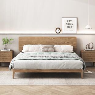 实木床小户型现代简约1木.5米双人风次卧民宿斜原168004床靠北欧