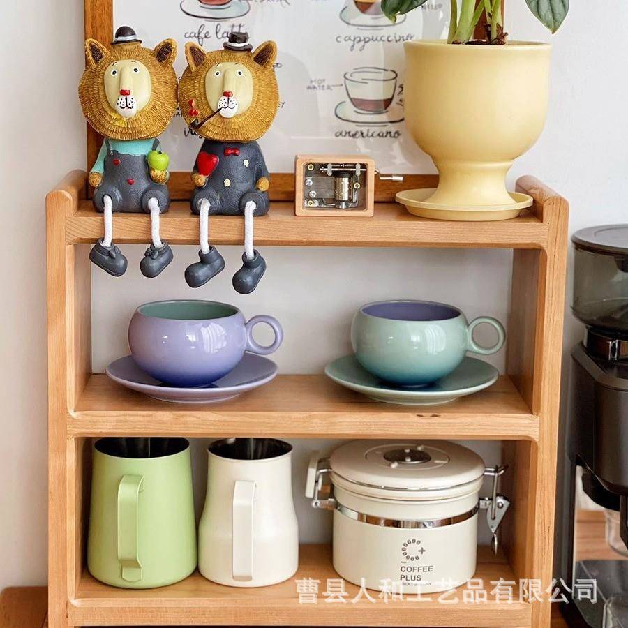 新中式收纳实木辐射RH-99856物松桌面三层置架置杯架创意茶具咖啡