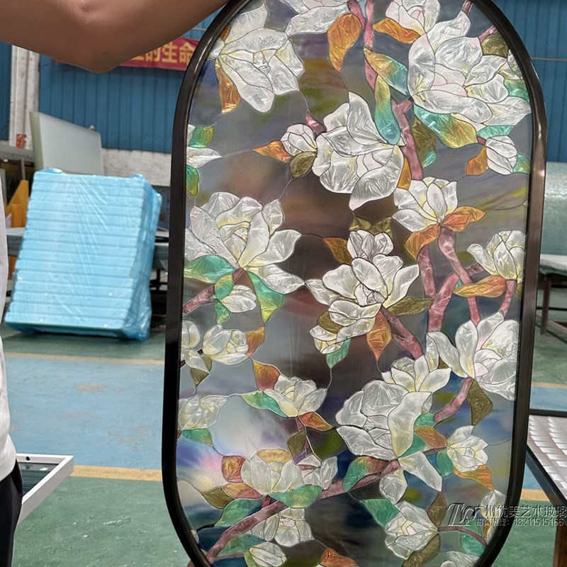 珐琅玻璃屏风j隔断客厅入口门浴室隔断墙艺术玻璃屏风