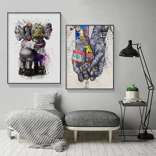 aws挂画暴力流熊摆客厅装 饰画潮玄关卧室潮流涂鸦床头挂画k现代简