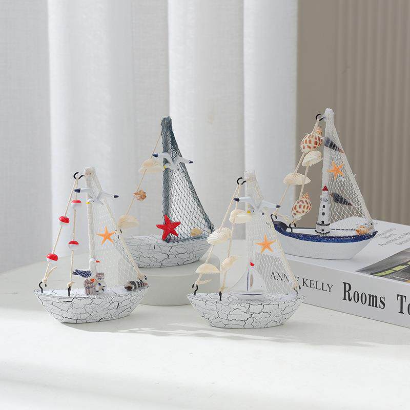 地中海木质帆船模型家居客厅酒柜玄关卧室摆设小船装饰桌面摆件