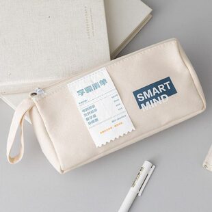 学霸笔袋大容量双层斜纹布耐脏 便携手提复古个性文具收纳袋学生