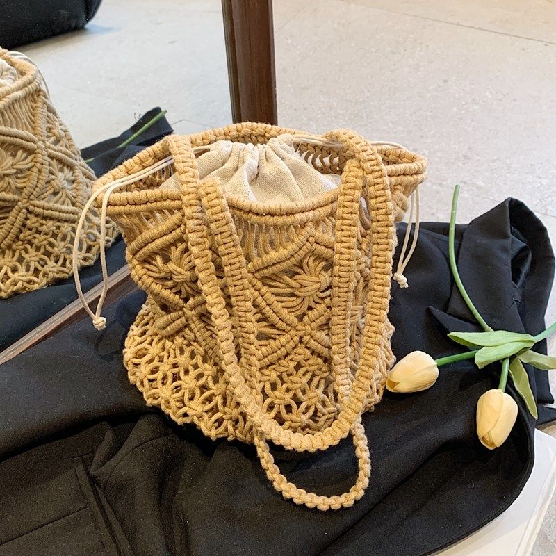 慵懒风编织包女2025新款潮夏天法式单肩草编包海边度假沙滩水桶包,箱包皮具/热销女包/男包,通用款女包,淘宝优惠券,粉丝福利购,淘宝优惠卷