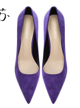苏社交 尖头细跟绒面高跟鞋女法式小众设计感6cm紫色中跟浅口单鞋