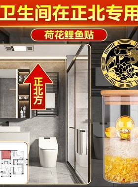 卫生间在正北专h用荷花锦鲤图净秽贴纸鲤鱼贴金属锦鲤厕所九鱼挂