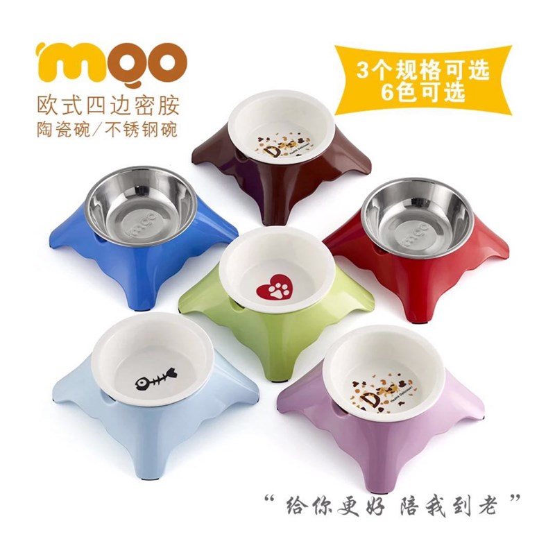宠物欧式四边密胺陶瓷不锈钢碗单碗猫碗猫饭碗狗食盆狗碗宠物碗