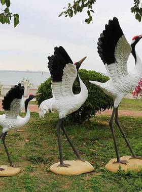 仿真仙玻鹤摆件户外庭院水池喷水顶鹤丹塑璃钢1930-193雕动物模型