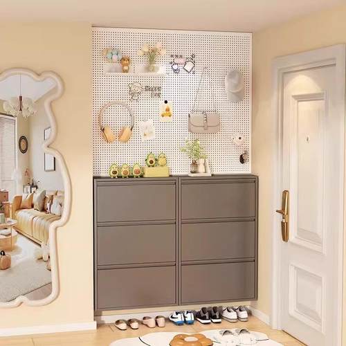 10.2c15857m超薄家用简约钢挂翻制斗鞋柜墙悬空小型窄鞋架门口玄