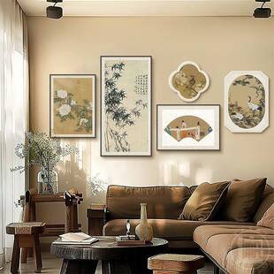 新中式宋代美学挂画客厅墙沙发背景面组装布饰画壁画古JJ843027风