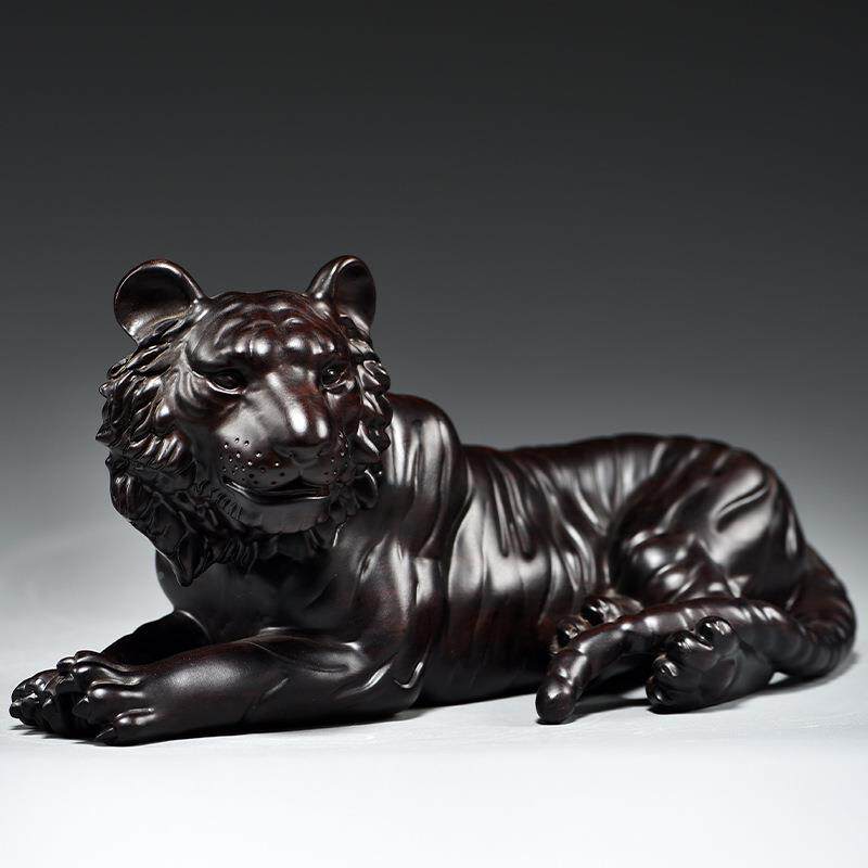 木黑檀雕木虎卧虎摆件实质十二生肖红木家040914居客厅办公室店铺