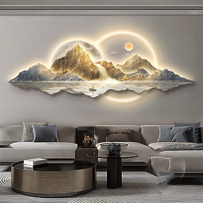 旭日东升奢厅客装山饰轻画新中式沙发背景墙挂画高RBH10449级感大