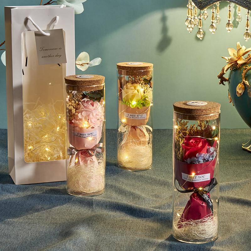 七夕礼创瑰意礼品碎冰蓝花玫WVV干物花教师节送老师女花友束